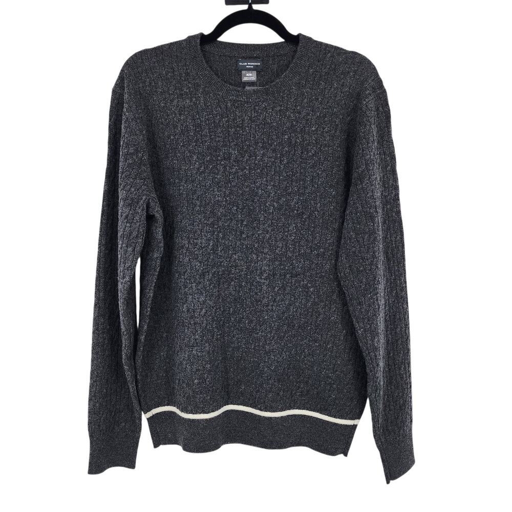 NWT Club Monaco Cable Tipped Dark Gray 100% Wool Stripe Crewneck Sweater Size M